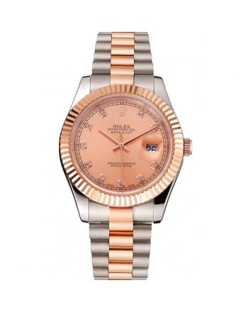 Rolex Datejust Rose Gold Dial And Bezel Stainless Steel Case Two Tone Bracelet